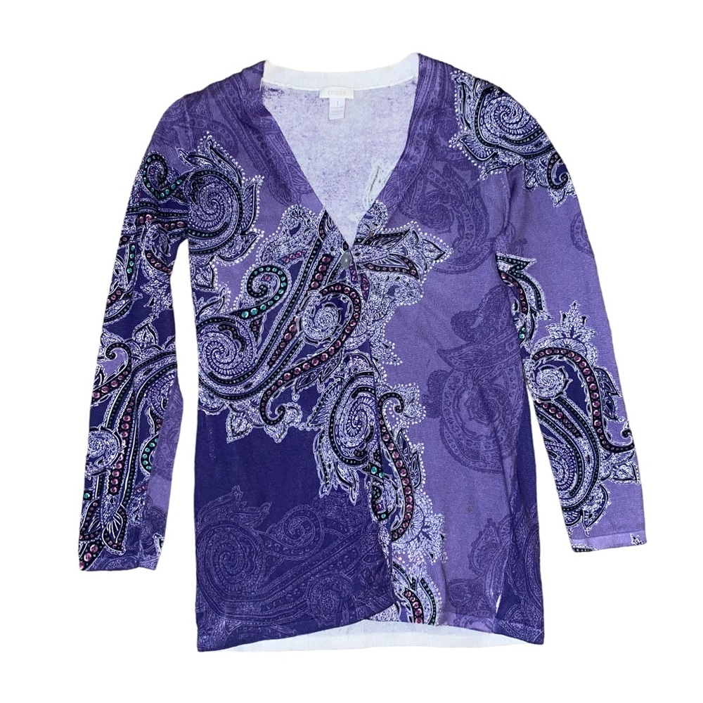 Size 1 Chicos Single Button Rhinestone Accent Blouse